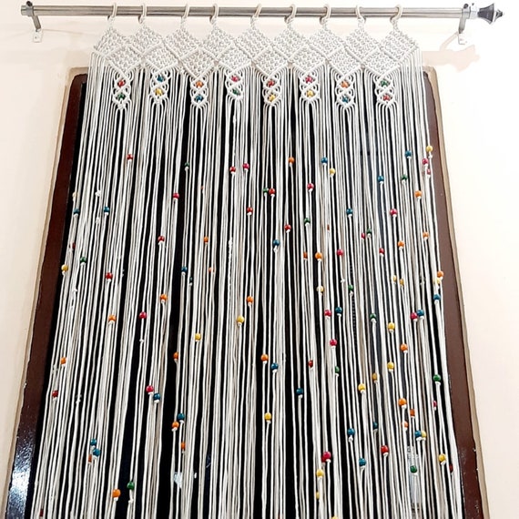 Macrame Beaded Door Curtain: Boho Room Divider, Home Decor (36x84 inches)