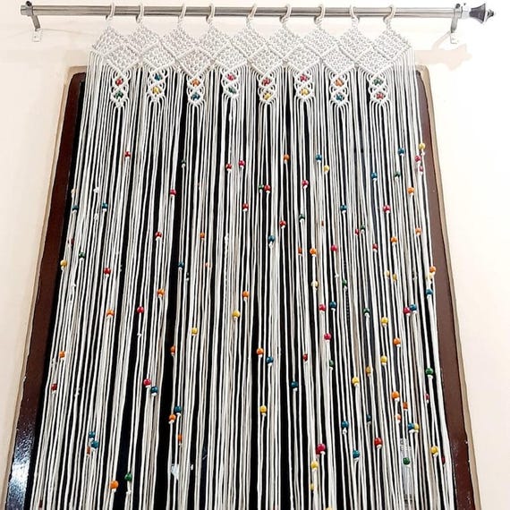 Macrame Beaded Door Curtain: Boho Room Divider, Home Decor (36x84 inches)