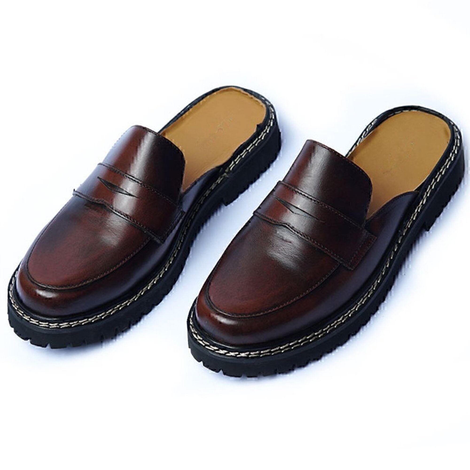 Men's Backless Loafer Mules Slippers Breathable Leather Slip-on  Shoes Backless Casual Home Office Open Back Sandals : Everything Else