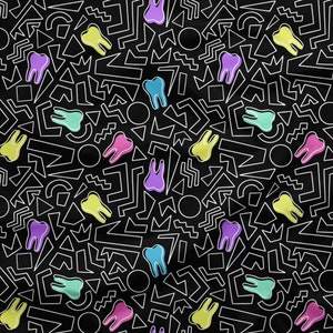 FUN TEETH fabric | tooth fabric, tooth pattern, dentist fabric, memphis pattern, dental fabric, seamless file