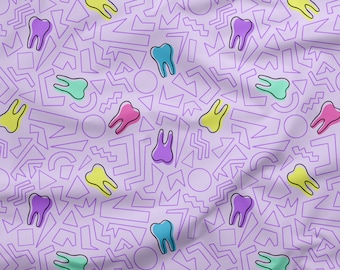 PURPLE TOOTH fabric | teeth fabric, tooth pattern, dentist fabric, memphis pattern, dental fabric, seamless file