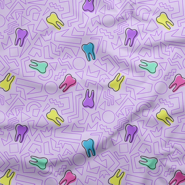 PURPLE TOOTH fabric | teeth fabric, tooth pattern, dentist fabric, memphis pattern, dental fabric, seamless file