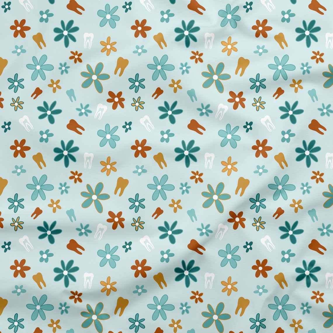 DENTAL FABRIC Floral Fabric Tooth Fabric Teeth Dentist Etsy