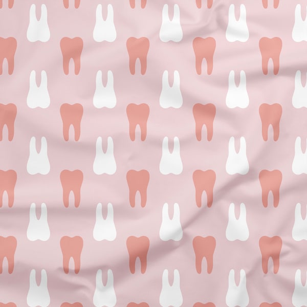 DENTAL FABRIC | pink Tooth fabric, medical fabric, dental fabric, dental art, dental print, dental wallpaper, scrub cap pattern