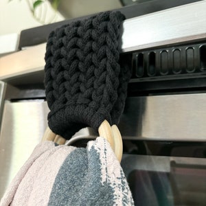 Macrame Towel Holder: Braided Knit Kitchen Decor with Wood Rings