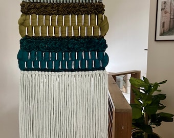 Woven Wall Hanging: Mint, Olive & Teal Boho Decor