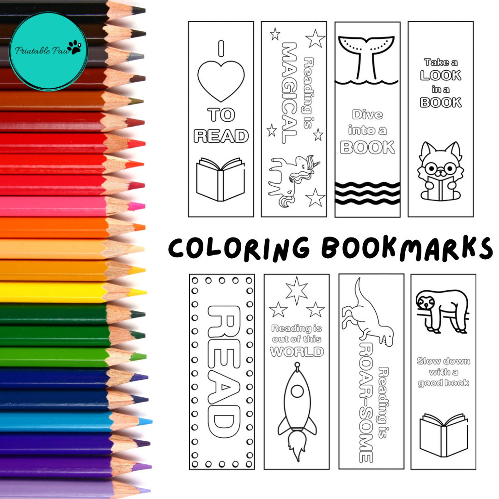 Printable Bookmarks Coloring Bookmarks for kids Kids  Etsy