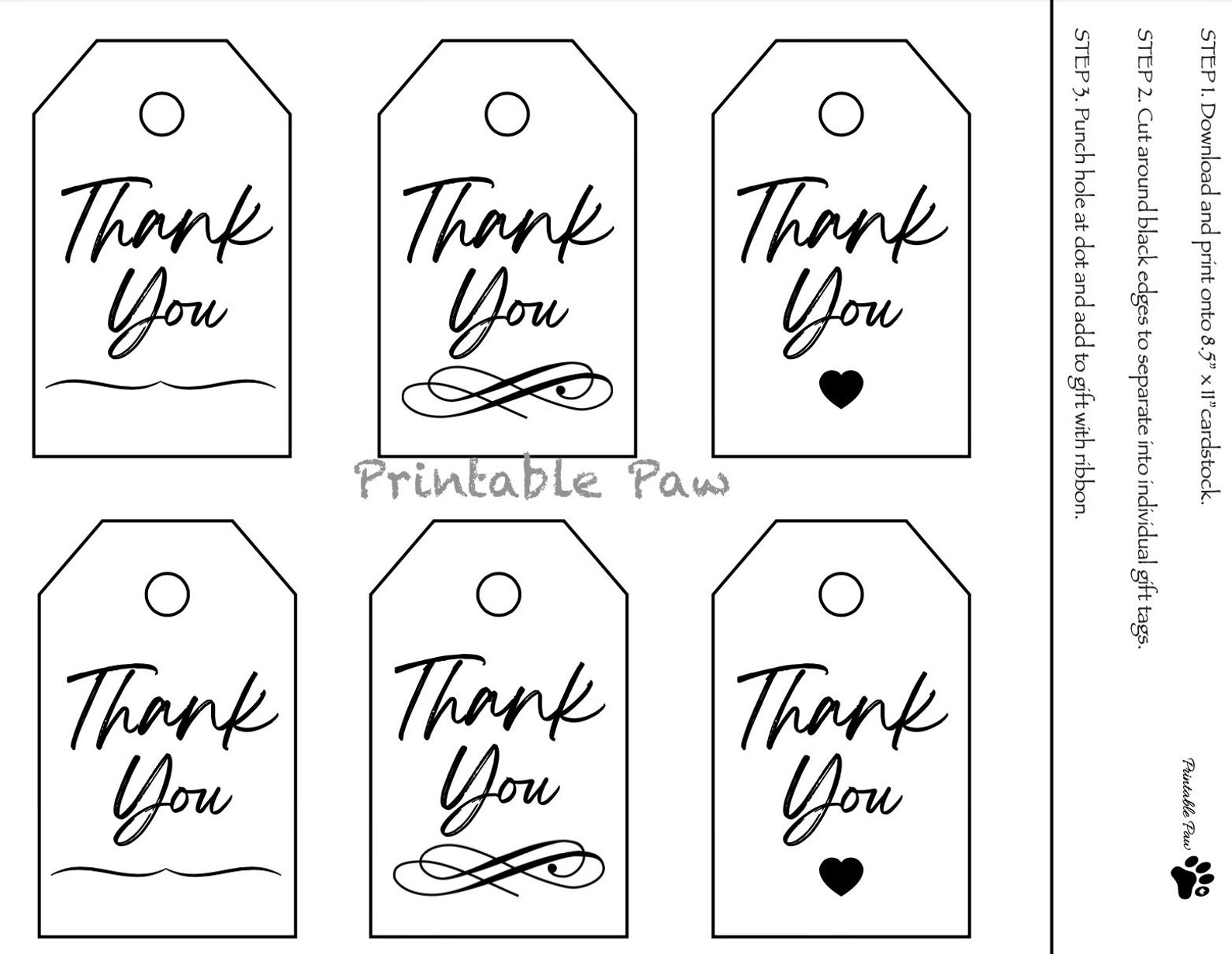 Thank You Printable Gift Tag Black and White Thank You Thank | Etsy