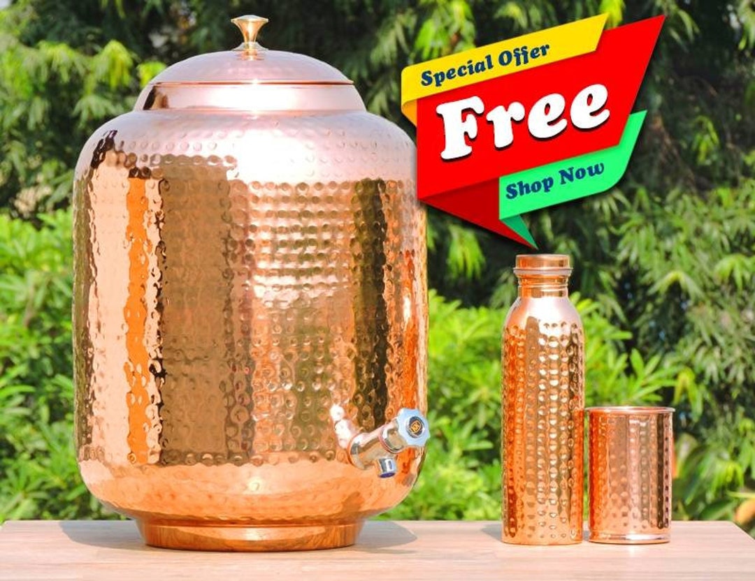 Indian Hammered Copper Water Dispenser Leak Proof, Jointless Container