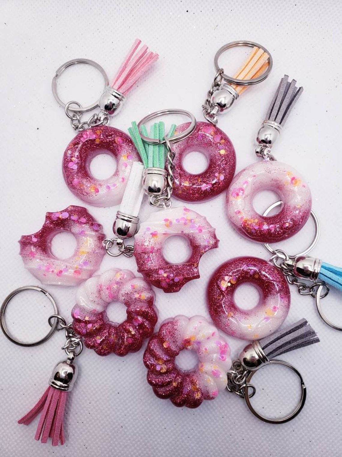 Sparkly resin donut keychain/ keychain With Tassel /perfect Etsy