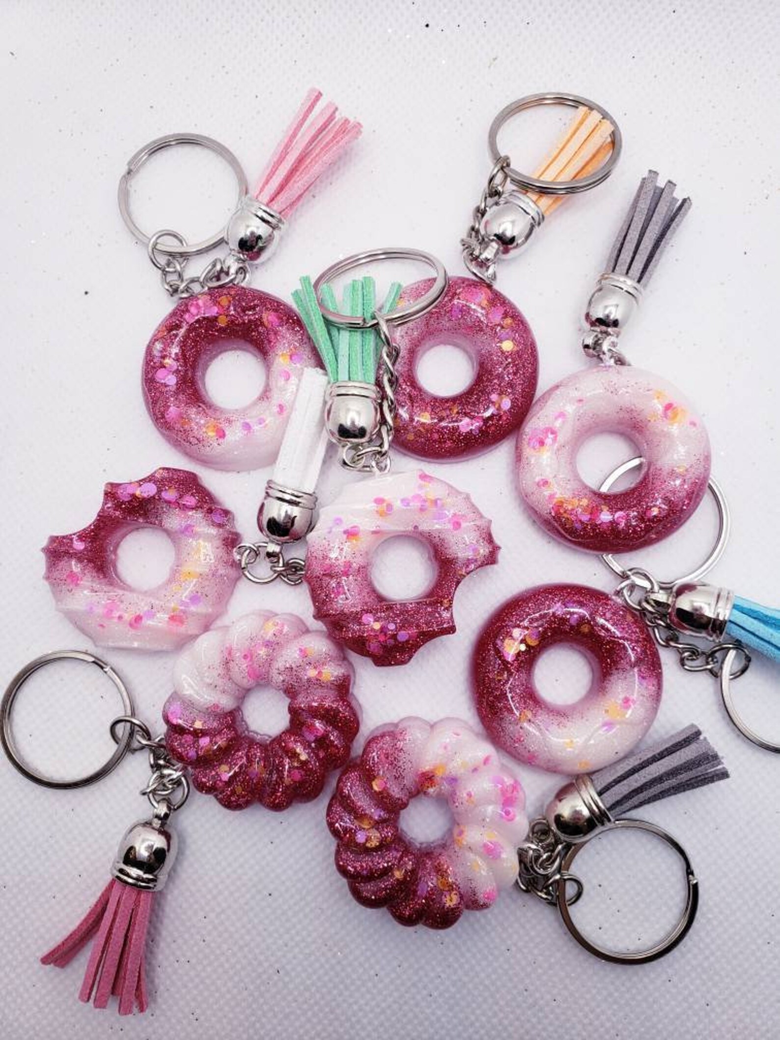 Sparkly resin donut keychain/ keychain With Tassel /perfect Etsy