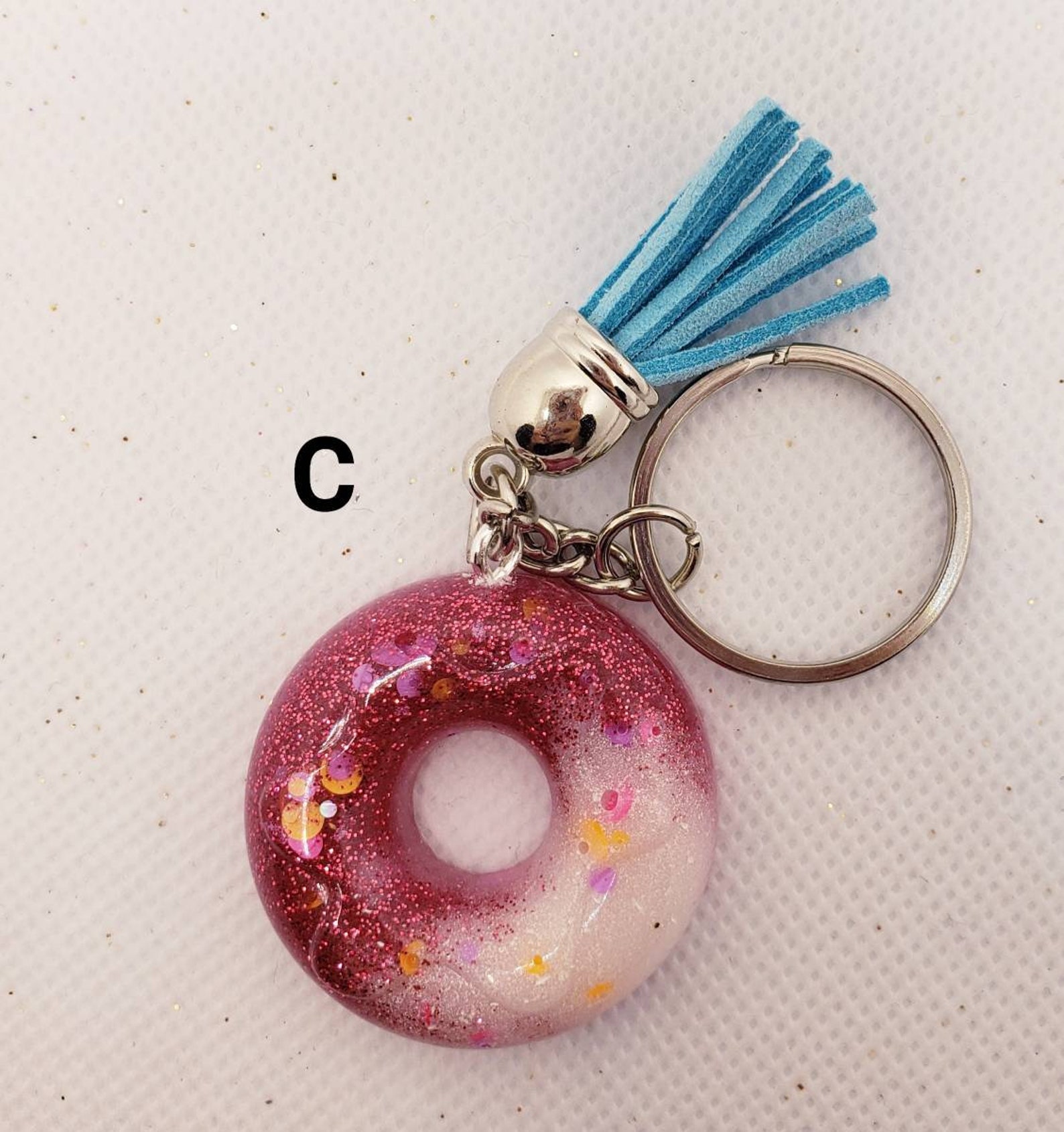 Sparkly resin donut keychain/ keychain With Tassel /perfect Etsy