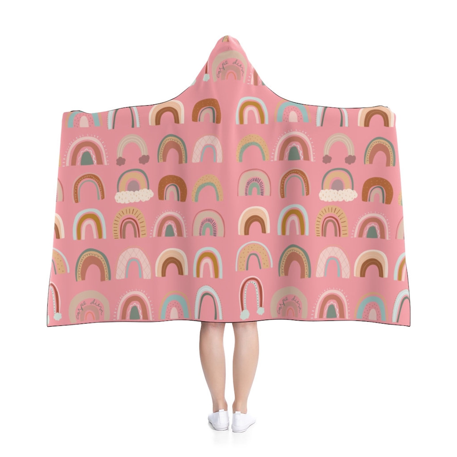 Rainbow Hooded Blanket Cozy Fleece Blanket Etsy