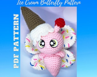 Ice Cream Butterfly Crochet Pattern, Easy Crochet Butterfly Pattern, Beginner Crochet Pattern, DIY gift