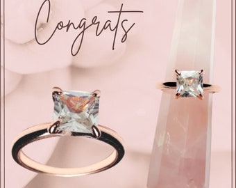 Engagement Wedding Promise ~ Princess square cut 9.5mm CZ 2.65 carats sz 9 18k Rose Gold Plated Ring