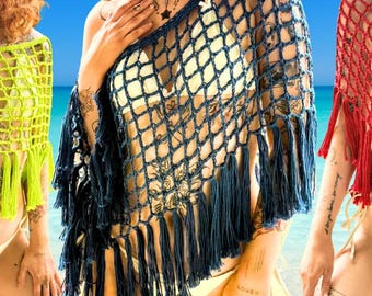 CROCHET Poncho pattern, Easy mesh poncho coverup pattern, summer beach coverup, mesh poncho, boho hippie apparel for women, MelodyYarnTinka