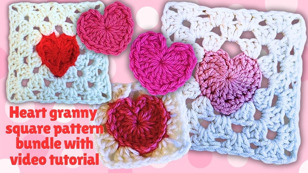 Crochet Heart Granny Square Patterns-2 Styles, Crochet Heart, 2 Styles ...