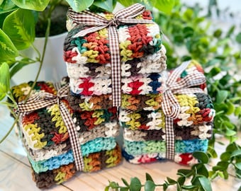 CROCHET dish cloths, 100% cotton, set of 4 handmade crochet dishcloth, washcloth face body home kitchen decor holiday gift, reusable cloths