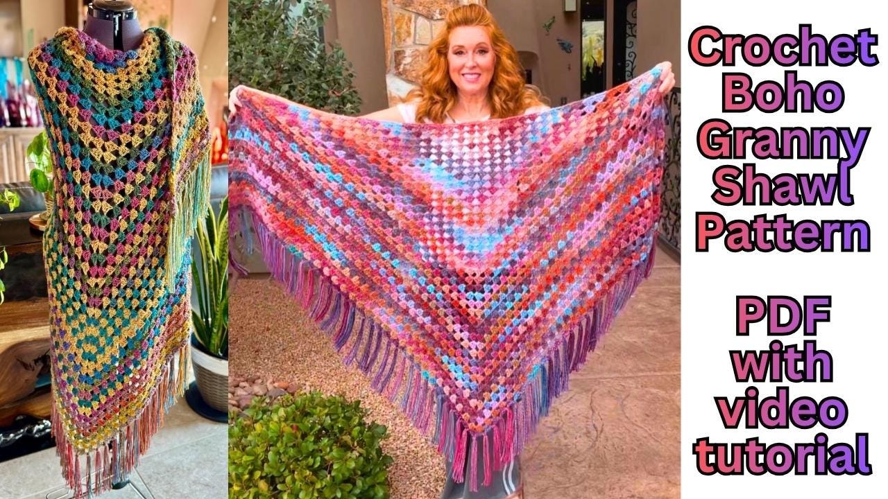 Crochet Boho Granny Shawl Pattern, Easy Crochet Pattern Digital PDF ...