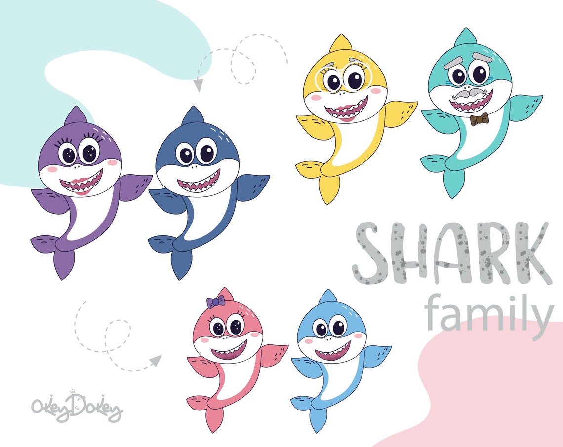 Shark family clipart Shark family tree Baby Mommy Daddy | Etsy