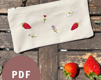 Embroidery template download "Strawberry Fields" PDF Digital instructions DIY E-Book Sweet strawberry embroidery motif - English and German