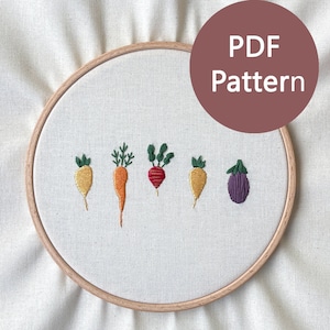 Stickvorlage zum Download "Veggies" PDF Digitale Anleitung DIY E-Book Embroidery Pattern Gemüse Sticken zarte Stickerei