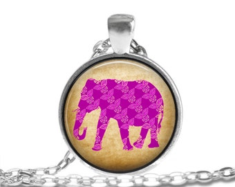 Indian ELEPHANT - Art Pendant Necklace, SILVER BEZEL BPN463
