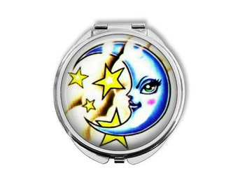 Crescent Moon Stars Celestial Tattoo Astronomy - Make Up Pocket Mirror for Cosmetics BCM299