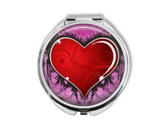 Heart Love Pink Red Scroll Print Doodle Graffitti - Make Up Pocket Mirror for Cosmetics BCM245