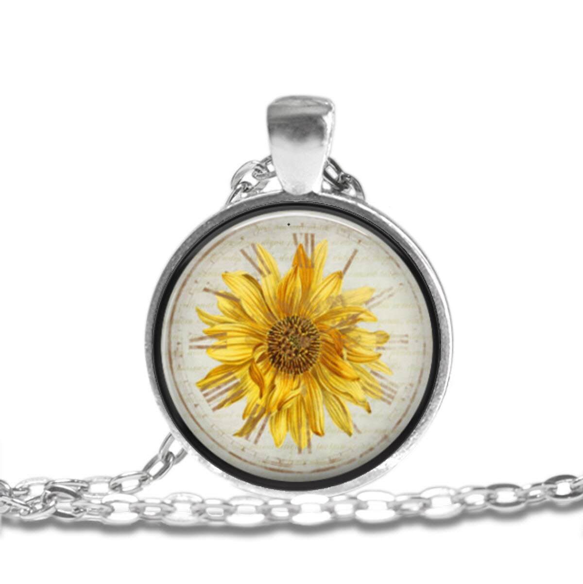 SUNFLOWER Art Pendant Necklace SILVER BEZEL BPN496 Etsy UK