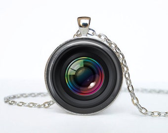 CAMERA Lens Art Pendant Necklace, SILVER BEZEL BPN76