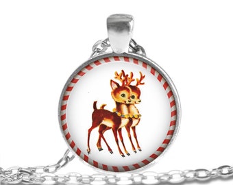 Retro Christmas - Art Pendant Necklace, SILVER BEZEL BPN454