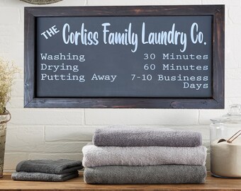 Personalized Family Laundry Co. Sign, Farmhouse Sign, Country Décor, Laundry Room Sign, Custom Wood Sign