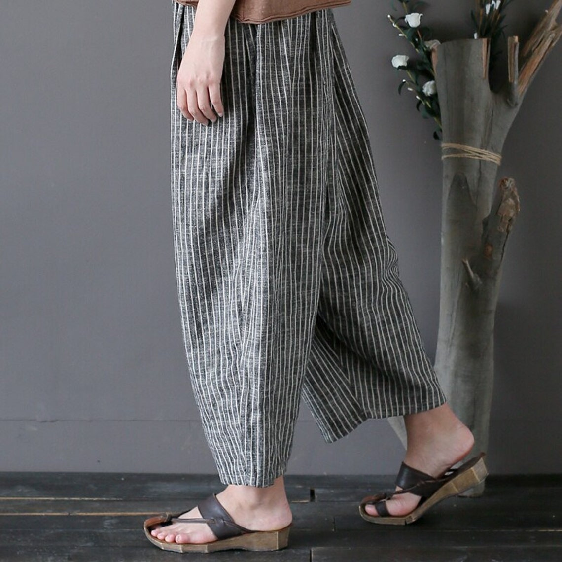 New Summer Women Cotton Linen Harem Pants Casual Loose Striped | Etsy