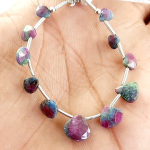 100% Natural Ruby Zoisite Beads/Heart Shape Ruby Zoisite Faceted Strand /4&#39;&#39;Inch Ruby Zoisite Gemstone/For Making Jewelry/5 to 10mm/F-1499