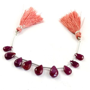 100% Natural  Ruby Beads/Top Quality Pink Ruby Faceted Beads 4&quot;Inch/1 Strand Ruby Pear Shape Beads/For Making Jewelry/9x6 To 10x7mm/F-1837