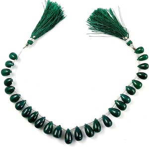 106 Ct Natural Green Onyx Beads/Drops Shape Green Onyx Gemstone/Cabochon Green Onyx 8&#39;&#39;Inch 1 Strand/For Making Jewelry/9x7 To 13x8mm/F-1532