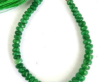 African Emerald Beads/Green Color Emerald Gemstone/Faceted Emerald Rondelle Shape 4''Inch 1 Strand/Green Emerald Beads/3 To 5/F-751