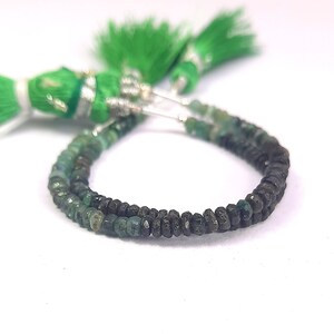 100% Natural Zambian Emerald Beads/Zambian Emerald Rondelle Strand/Top Grade Emerald/Green Emerald 4&quot;Inch 1 Strand/Beads For Making Jewelry