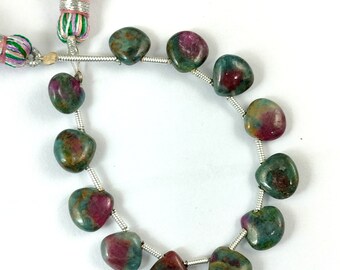 Koraliki zoizytu w kształcie serca z rubinem: gładki sznur kamieni szlachetnych, 4 cale