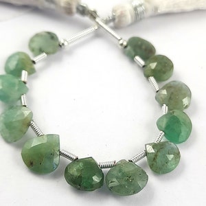100% Natural Zambian Emerald Beads/Zambian Emerald Heart Shape Beads 1 Strand/Faceted Zambian Emerald Gemstone 4&#39;&#39;Inch/7 to 8mm/F-1013