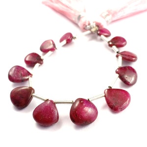 Polished Ruby Heart Beads, 4 Inch Strand, Jewelry Making