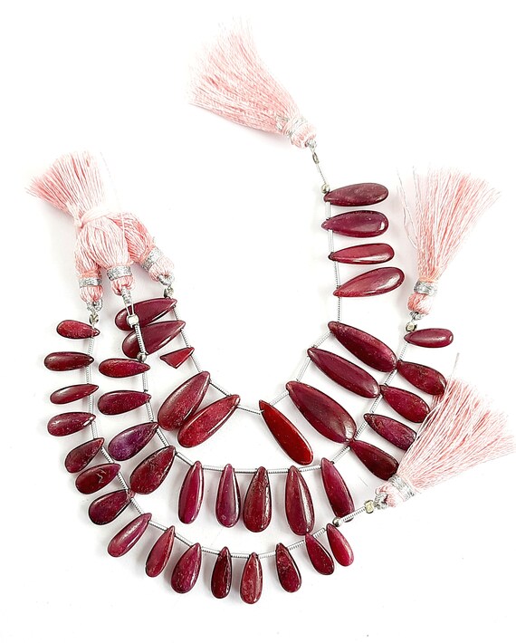 Pear Ruby Cabochon Strand: 4'' Gemstone Beads for Jewelry Making