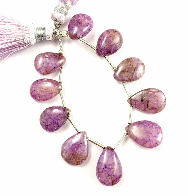 Classic Moss Amethyst GemstonePear Shape Moss Amethyst Cabochon BeadsMoss Amethyst Beads4Inch Moss Amethyst 1 StrandB-184
