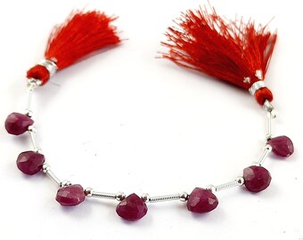 Perles coeur rubis roses naturelles, rang de pierres précieuses facettées (7 x 7 mm)