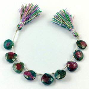 Ruby Zoisite Beads/Heart Shape Faceted Ruby Zoisite Briolette/4&quot; Strand/For Making Jewelry/10-11mm/F-3800