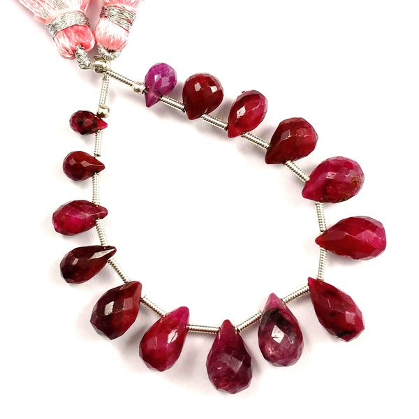 Classic Ruby Beads/Faceted Ruby 1 Strand/Top Quality Ruby Gemstone/Drops Shape Ruby Briolette Beads/For Making Jewelry/Ruby Strand/B-114