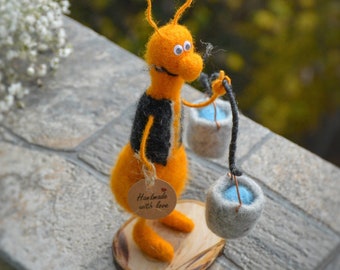 Needle Felted Animal Interior Toy Cockroach With Koromyslo Toy Gift Toy. Hand made Accessory 100% Wool from Lviv Ukraine.