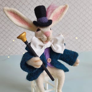 White Rabbit Alice in Wonderland Needle felted interior toy