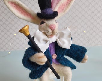 White Rabbit Alice in Wonderland Needle felted interior toy